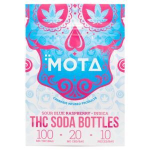 Mota- Blue Raspberry Soda Bottles – THC  (100mg THC per bag )