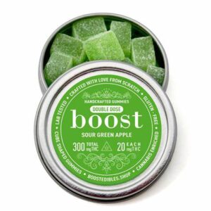 Boost THC Sour Green Apple Gummies – 300mg (20mg/Gummy) Boost Comestibles | Canada