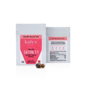 Kalyx 1 to 1 Sativa Capsules (5mg THC + 5mg CBD – 5 caps/bag)