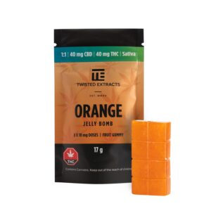 Twisted Extracts 1:1 Orange Jelly Bomb – Sativa (40mg THC + 40mgCBD)