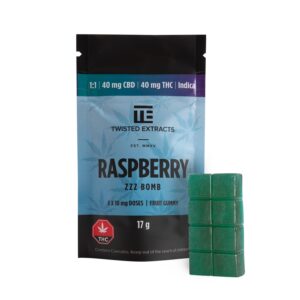 Twisted Extracts 1:1 Raspberry Zzz Jelly Bomb – Indica (40mg THC +40mg CBD)