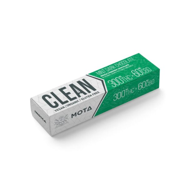 Mota Clean Vegan Organic Dark Chocolate Bar – Mint 300mg THC: 60mg CBD