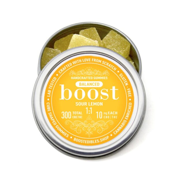 Boost Balanced 1:1 Sour Lemon Gummies – 300mg Boost Edibles | Canada