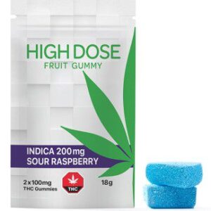 High Dose Fruit Gummy – 200mg Indica Sour Raspberry