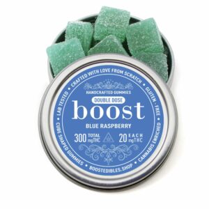Boost THC Blue Raspberry Gummies -300mg (20mg/Gummy) Boost Edibles | Canada