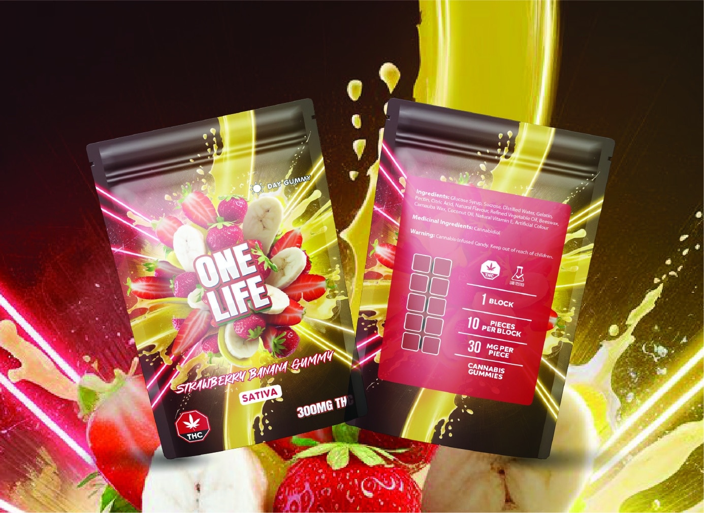 One Life Edibles – Strawberry Banana – 300mg THC Gummies