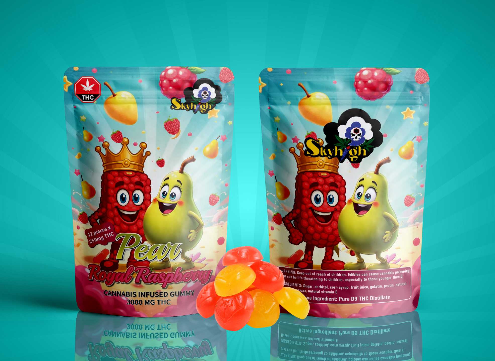Sky High Edibles – Pear + Royal Raspberry 3000mg THC Gummies