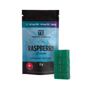 Twisted Extracts – Raspberry ZZZ Bomb – Indica – 40mg CBD : 40mg THC