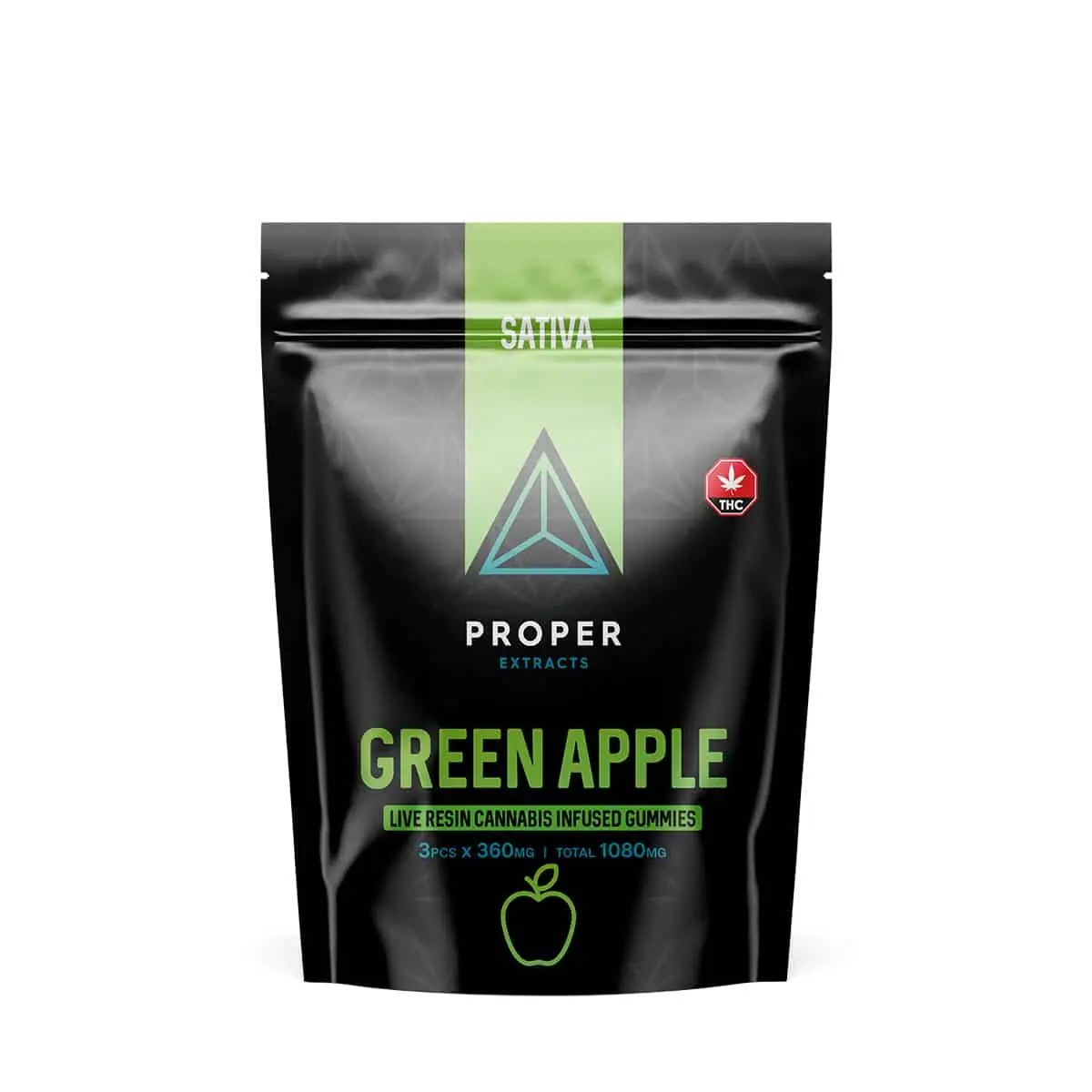 Proper Extracts Edibles – Triangles 1080mg Live Resin Gummies – Green Apple product image