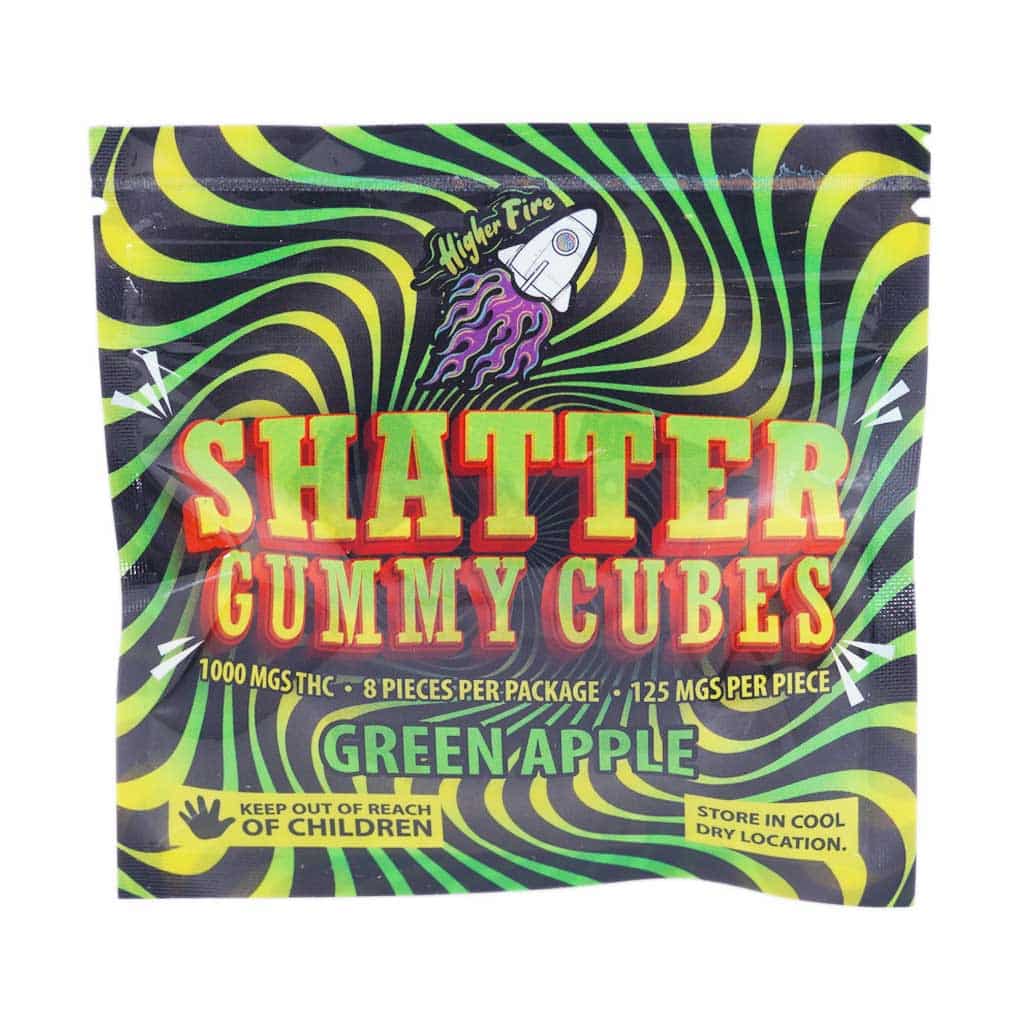 Higher Fire Extracts – Shatter Gummy Cubes – Green Apple 1000mg THC product image