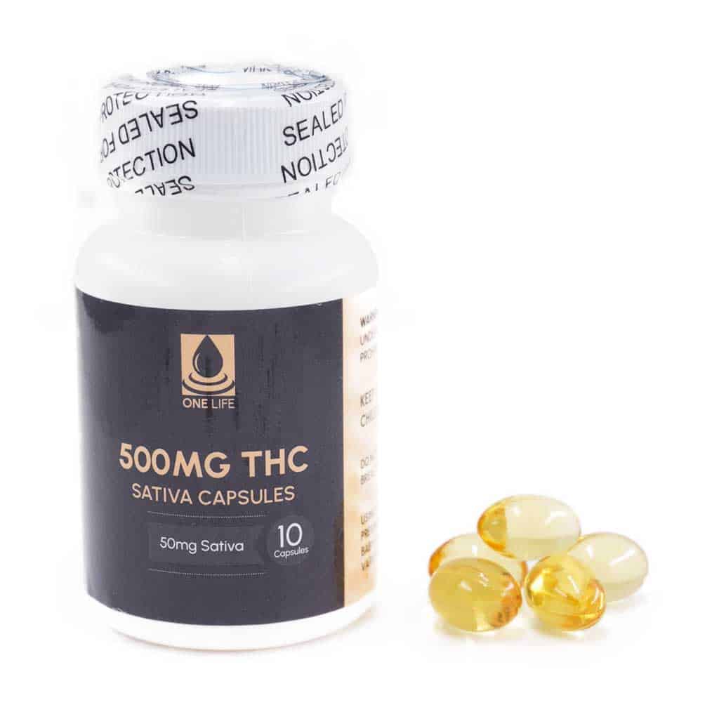 One Life Soft Gel Capsules – 500mg THC (Sativa) product image