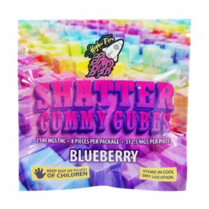 Higher Fire Extracts – Shatter Gummy Cubes – Blueberry 2500mg THC product image