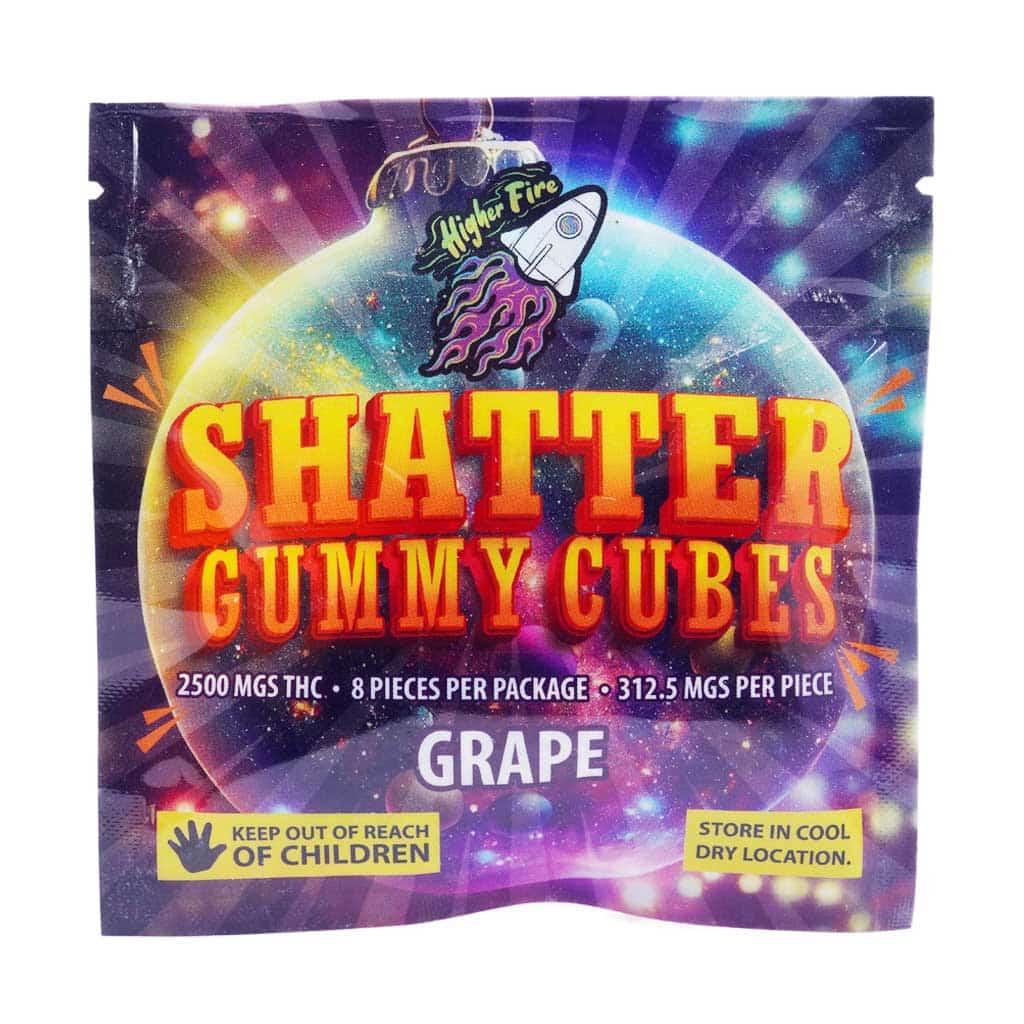 Higher Fire Extracts – Shatter Gummy Cubes – Grape 2500mg THC product image