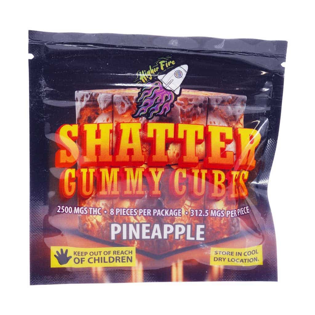 Higher Fire Extracts – Shatter Gummy Cubes – Pineapple 2500mg THC product image