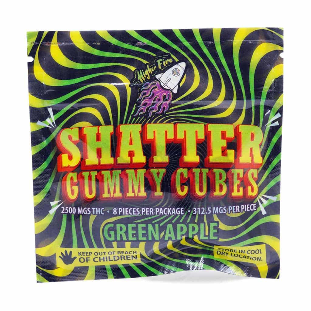 Higher Fire Extracts – Shatter Gummy Cubes – Green Apple 2500mg THC product image
