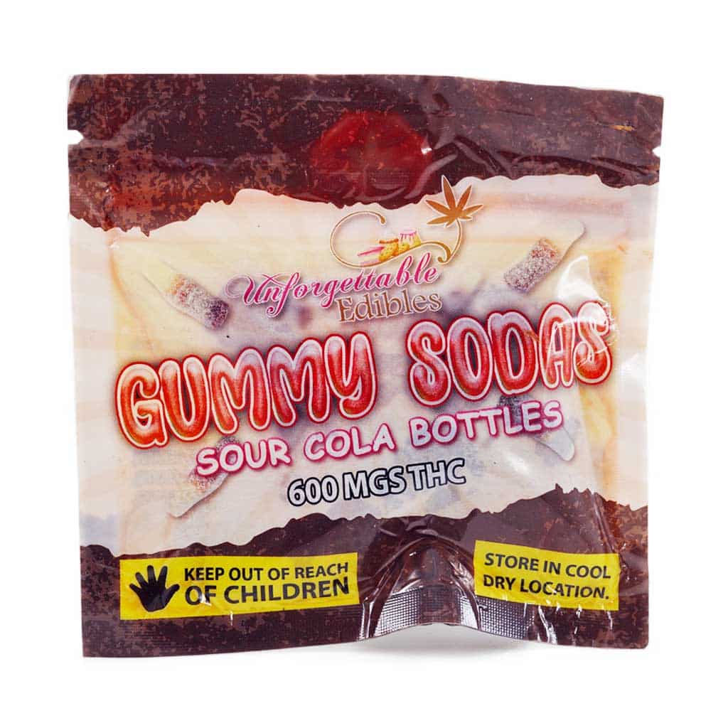 Unforgettable Edibles – Gummy Sodas Sour Cola Bottles 600mg THC product image