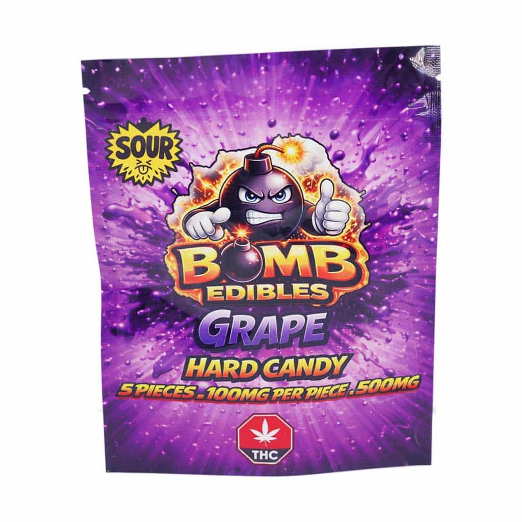 Bomb Edibles – 500mg THC Sour Hard Candy – Grape product image