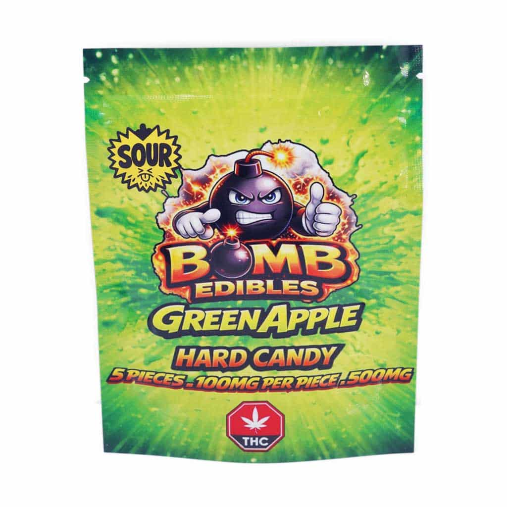 Bomb Edibles – 500mg THC Sour Hard Candy – Green Apple product image