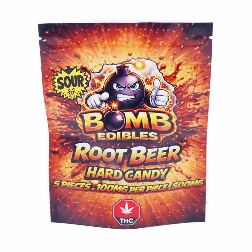 Bomb Edibles – 500mg THC Sour Hard Candy – Root Beer product image