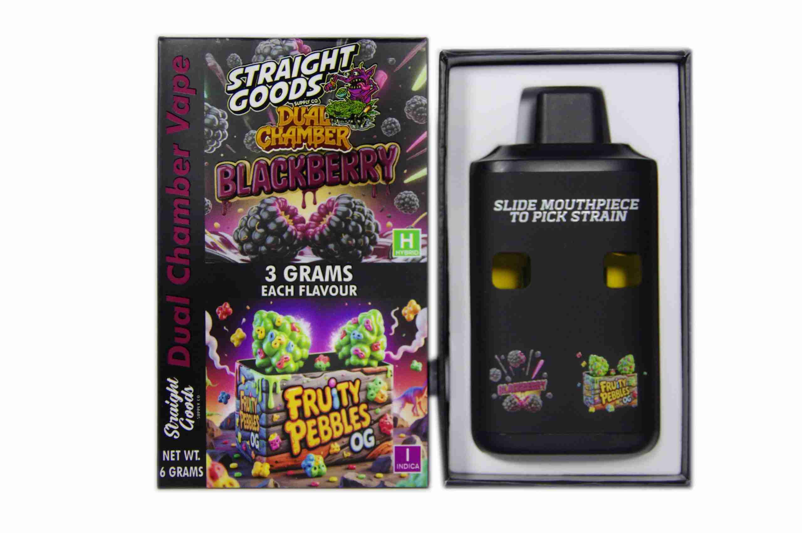 Straight Goods – Dual Chamber Vape – Blackberry + Fruity Pebbles OG (3 Grams + 3 Grams) product image