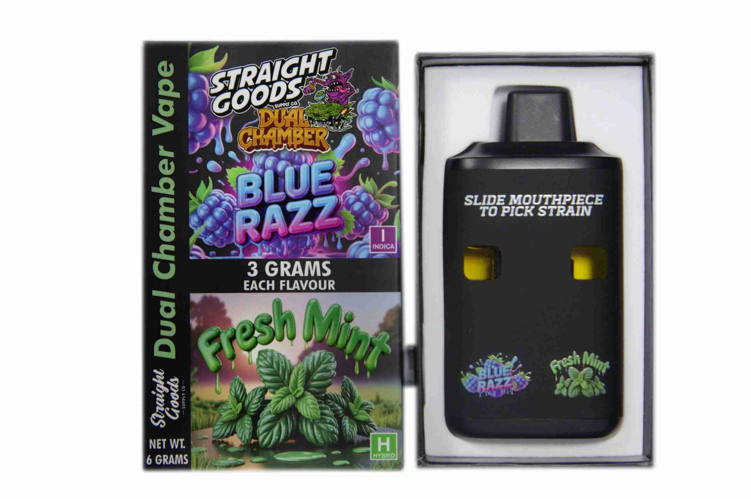 Straight Goods – Dual Chamber Vape – Blue Razz + Fresh Mint (3 Grams + 3 Grams) product image