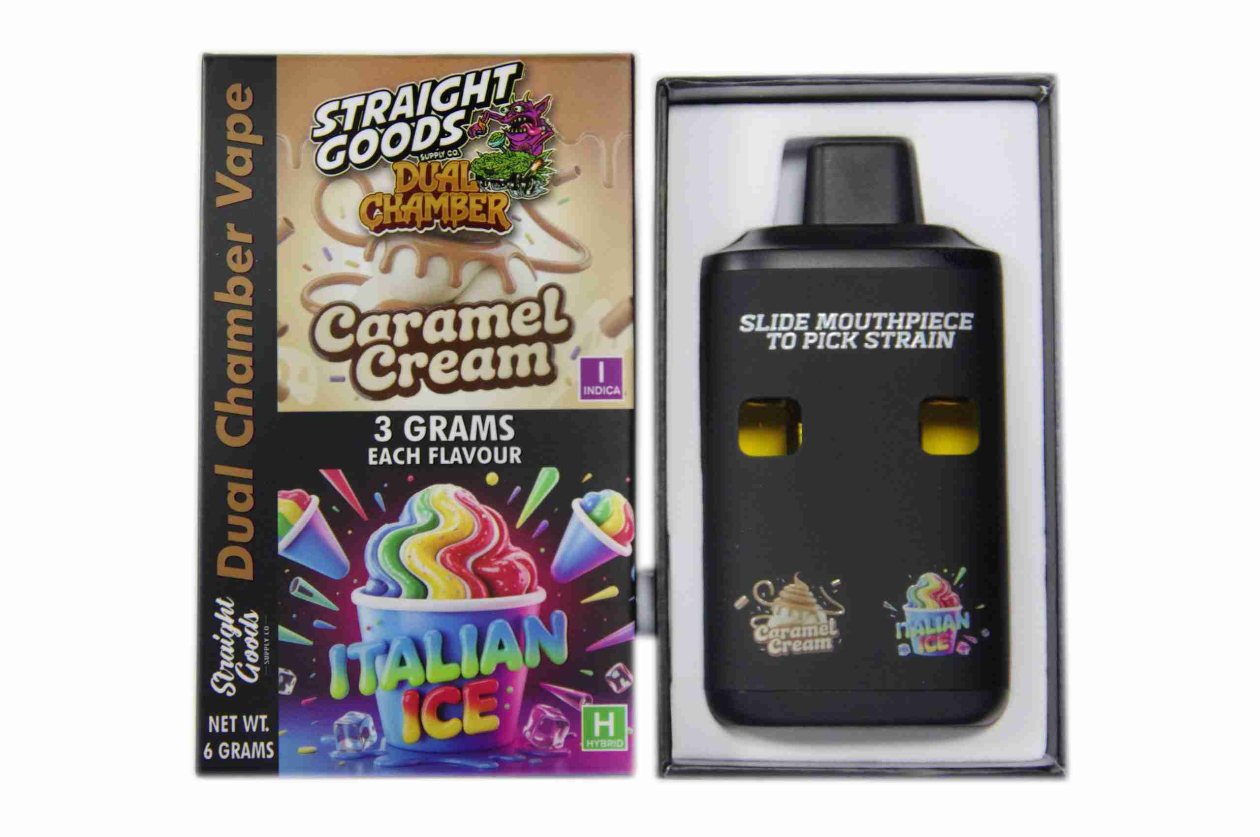 Straight Goods – Dual Chamber Vape – Caramel Cream + Italian Ice (3 Grams + 3 Grams) product image