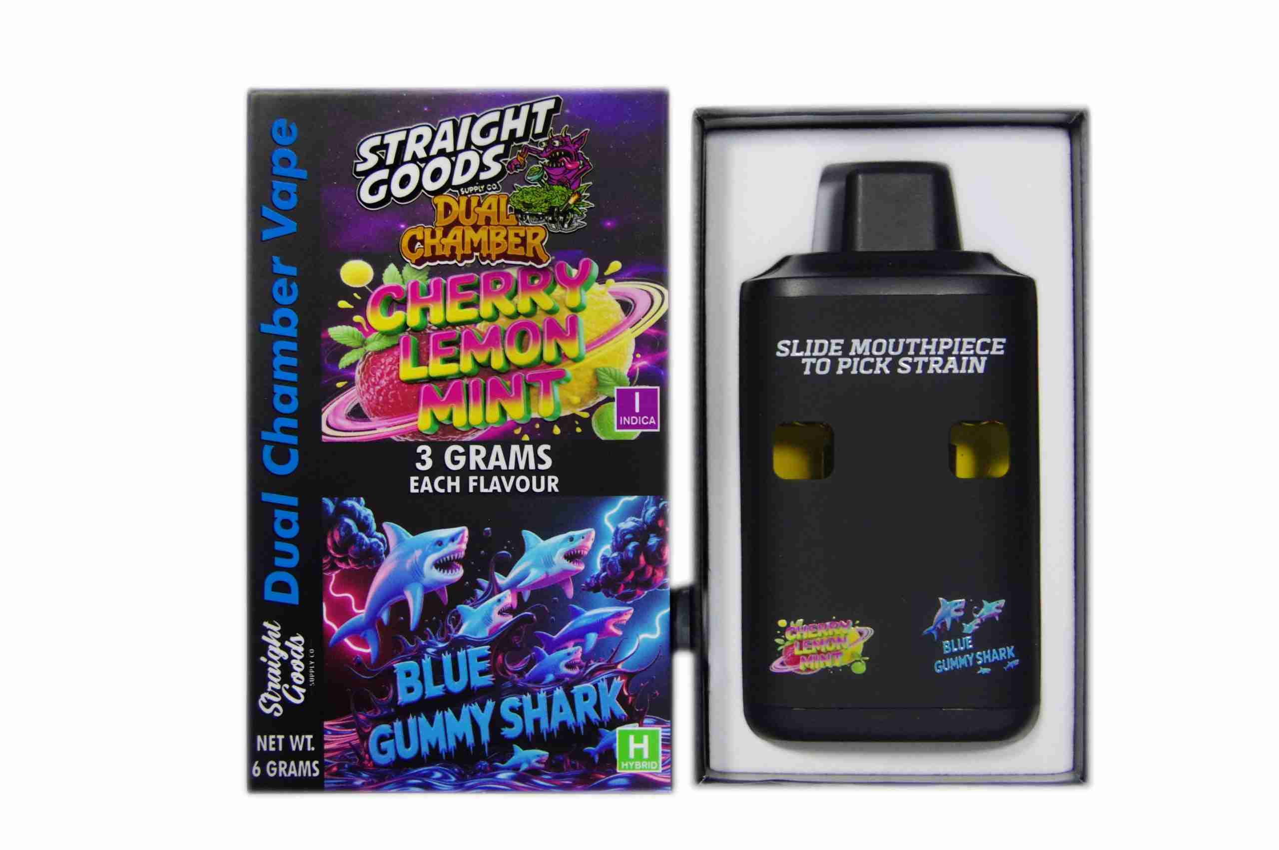 Straight Goods – Dual Chamber Vape – Cherry Lemon Mint + Blue Gummy Shark (3 Grams + 3 Grams) product image