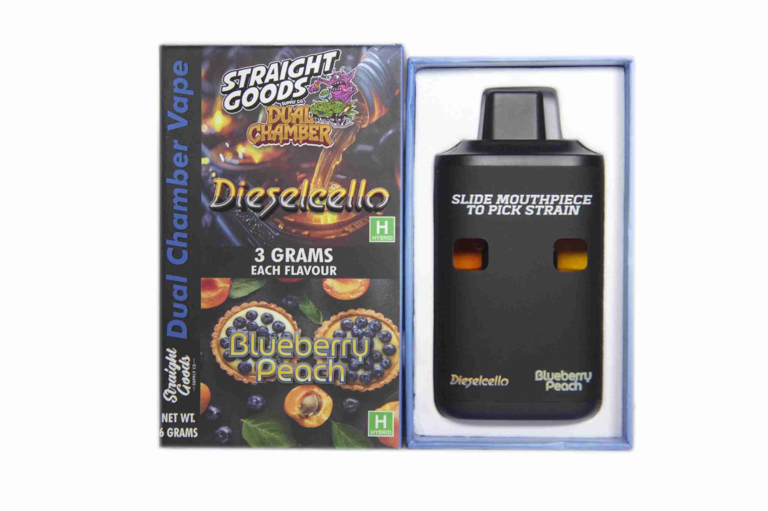 Straight Goods – Dual Chamber Vape – Dieselcello + Blueberry Peach (3 Grams + 3 Grams) product image