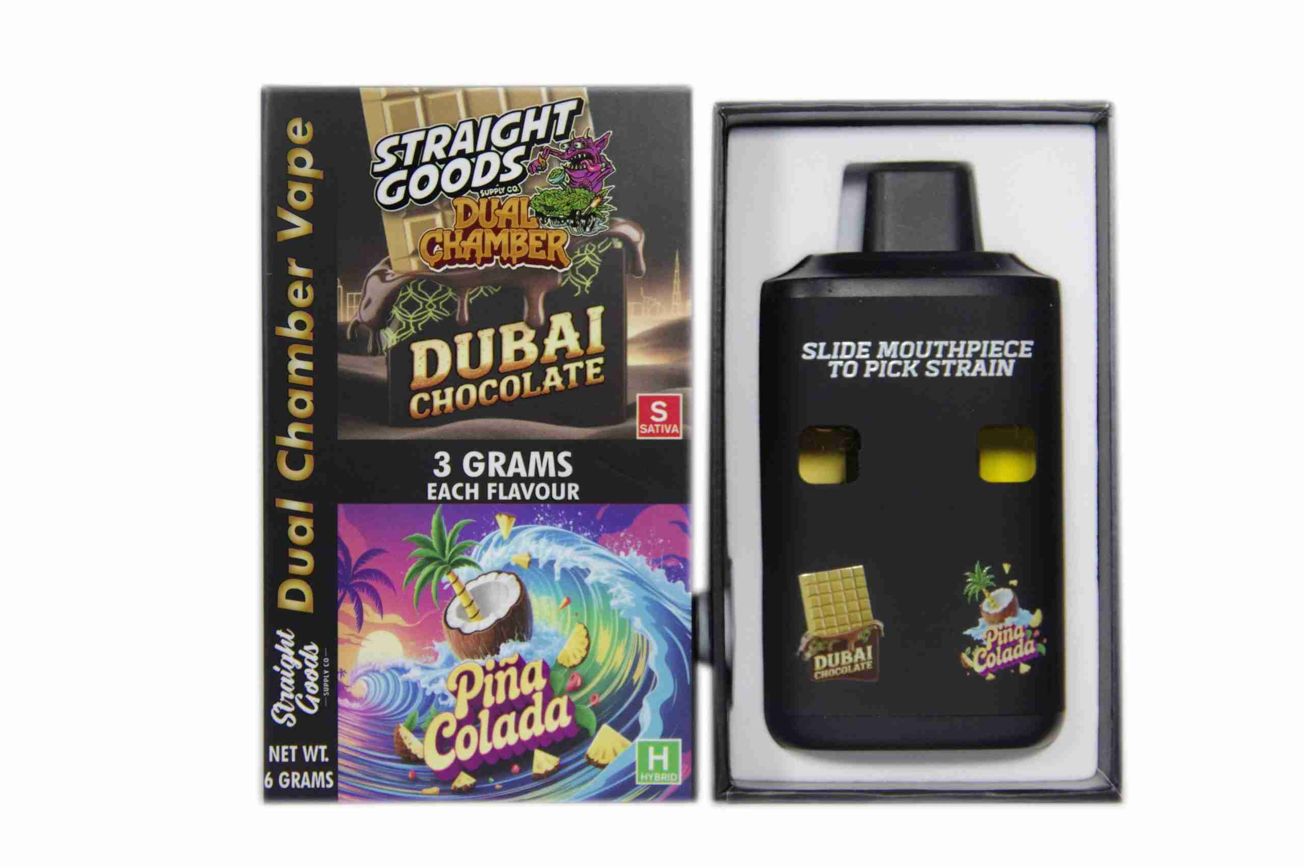 Straight Goods – Dual Chamber Vape – Dubai Chocolate + Pina Colada (3 Grams + 3 Grams) product image