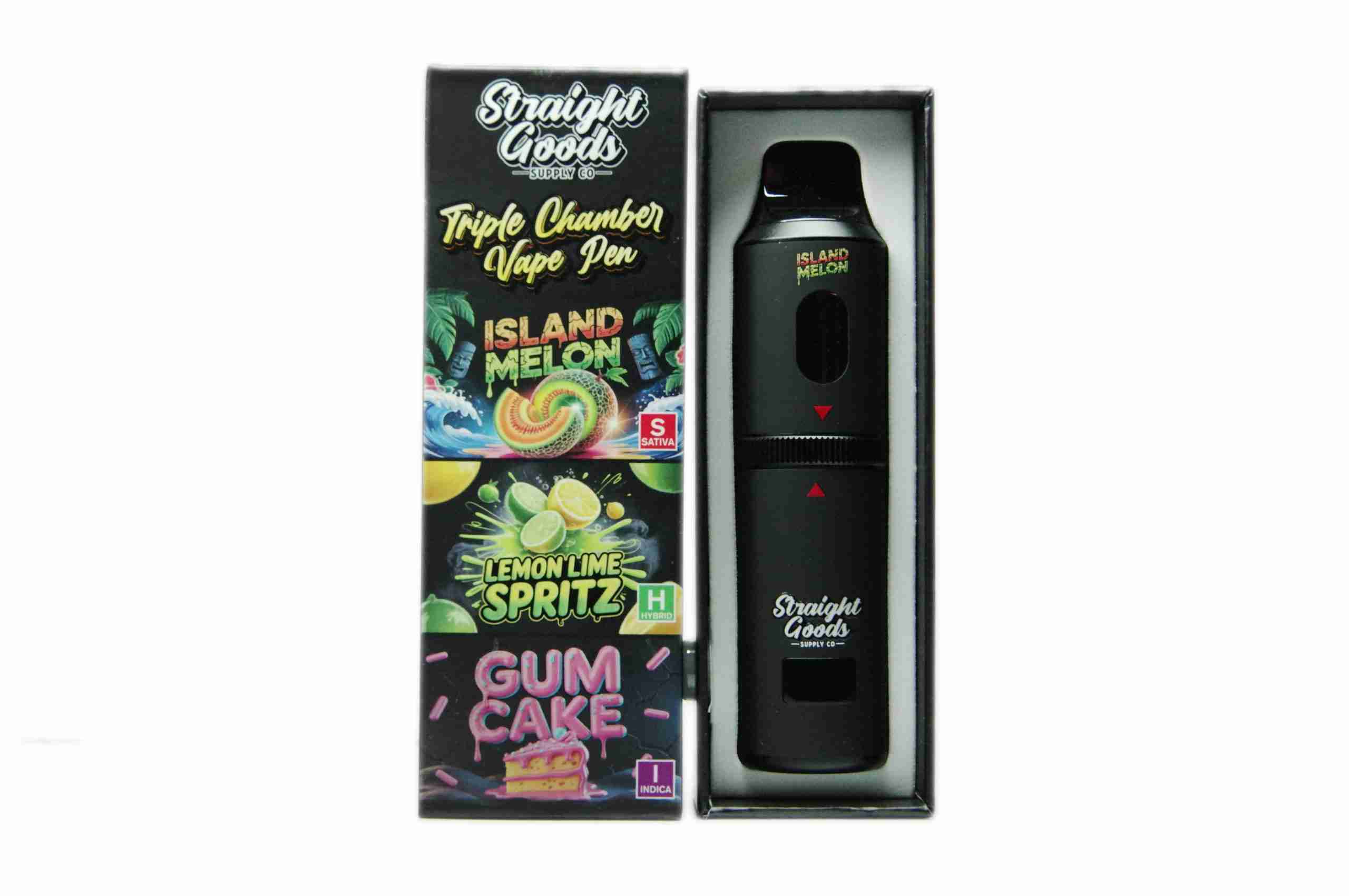 Straight Goods – Triple Chamber Vape – Island Melon + Lemon Lime Spritz + Gum Cake (3 Grams + 3 Grams + 3 Gram) product image