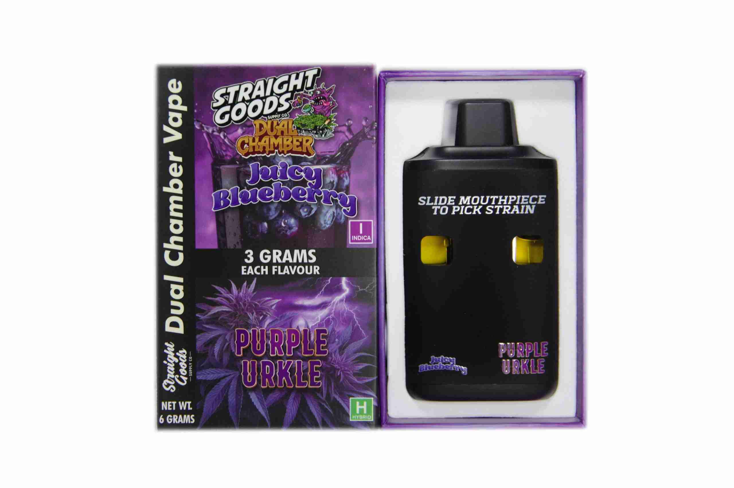 Straight Goods – Dual Chamber Vape – Juicy Blueberry x Purple Urkle (3 Grams + 3 Grams) product image