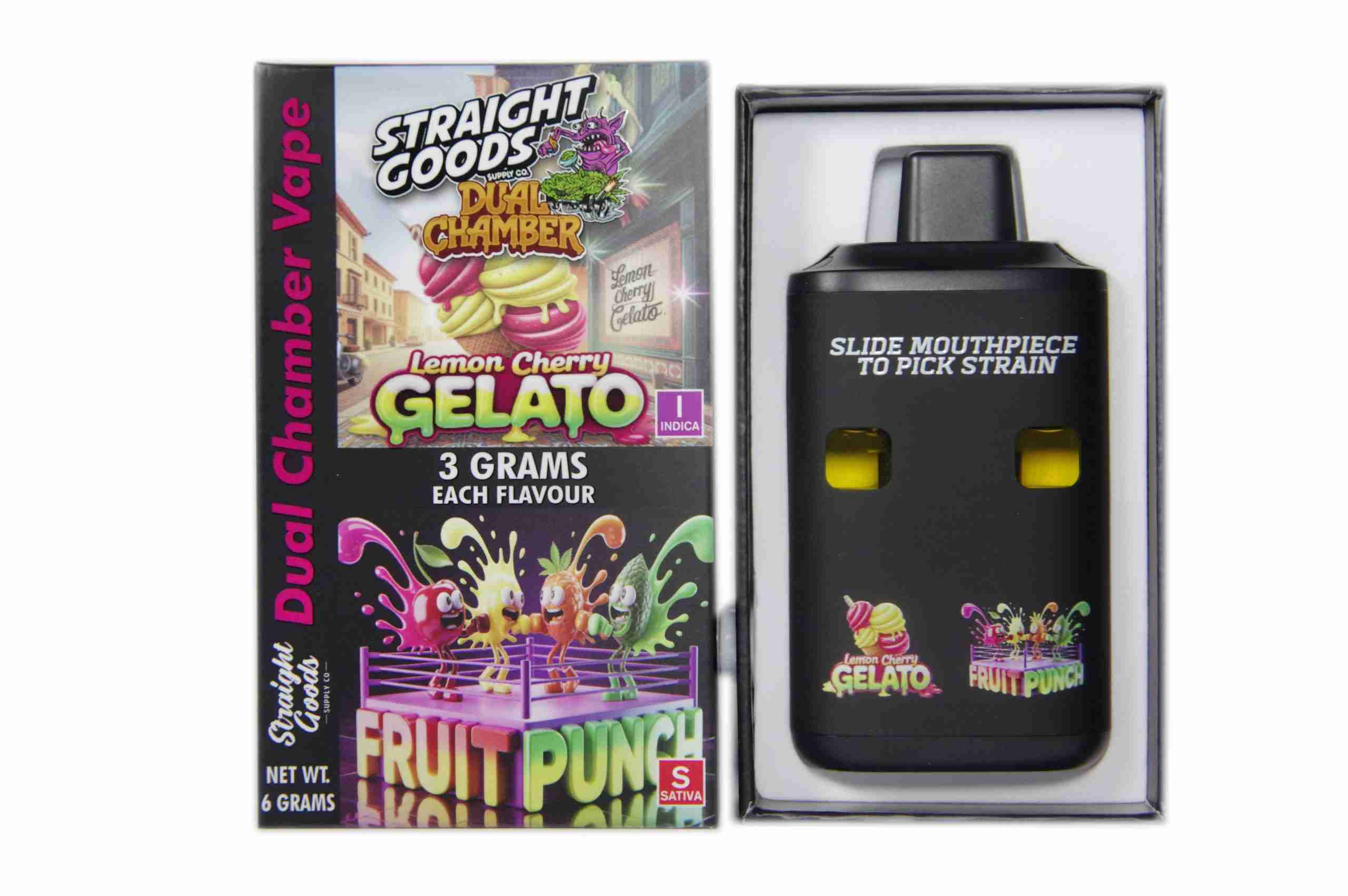 Straight Goods – Dual Chamber Vape – Lemon Cherry Gelato + Fruit Punch (3 Grams + 3 Grams) product image