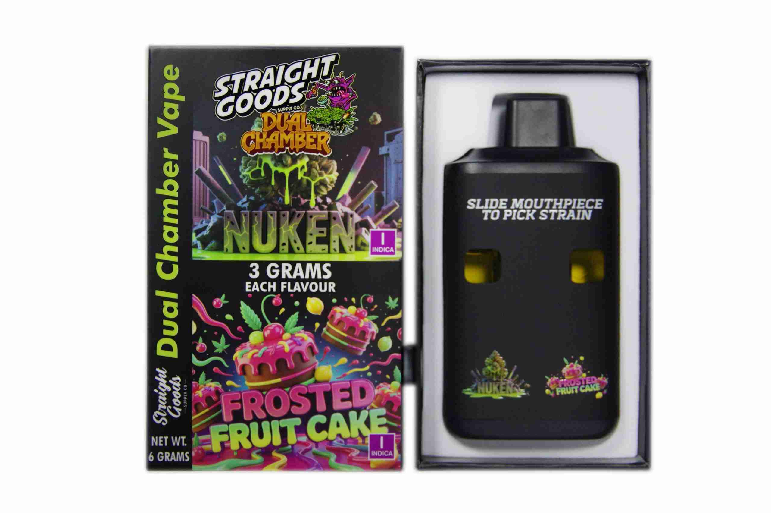 Straight Goods – Dual Chamber Vape – Nuken + Frosted Fruit Cake (3 Grams + 3 Grams) product image