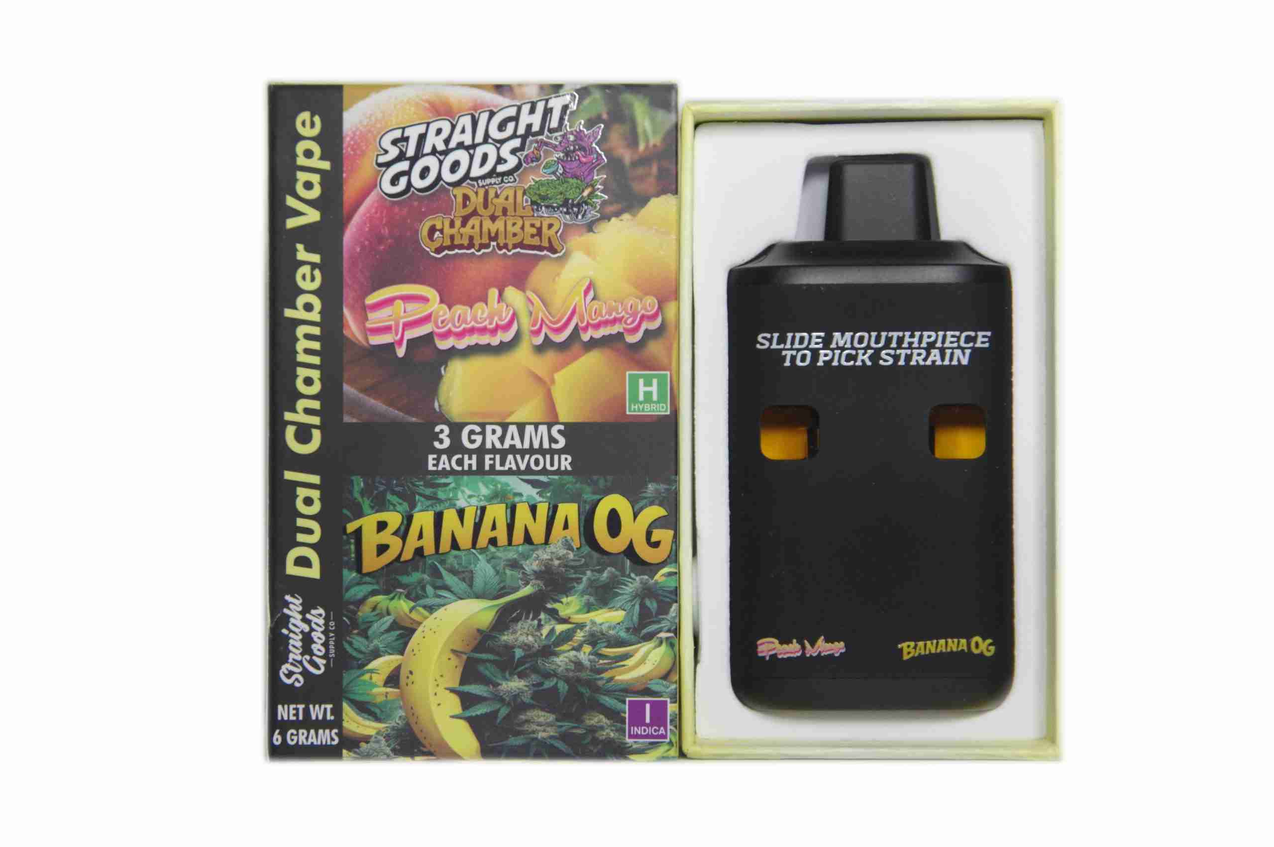 Straight Goods – Dual Chamber Vape – Peach Mango + Banana OG (3 Grams + 3 Grams) product image