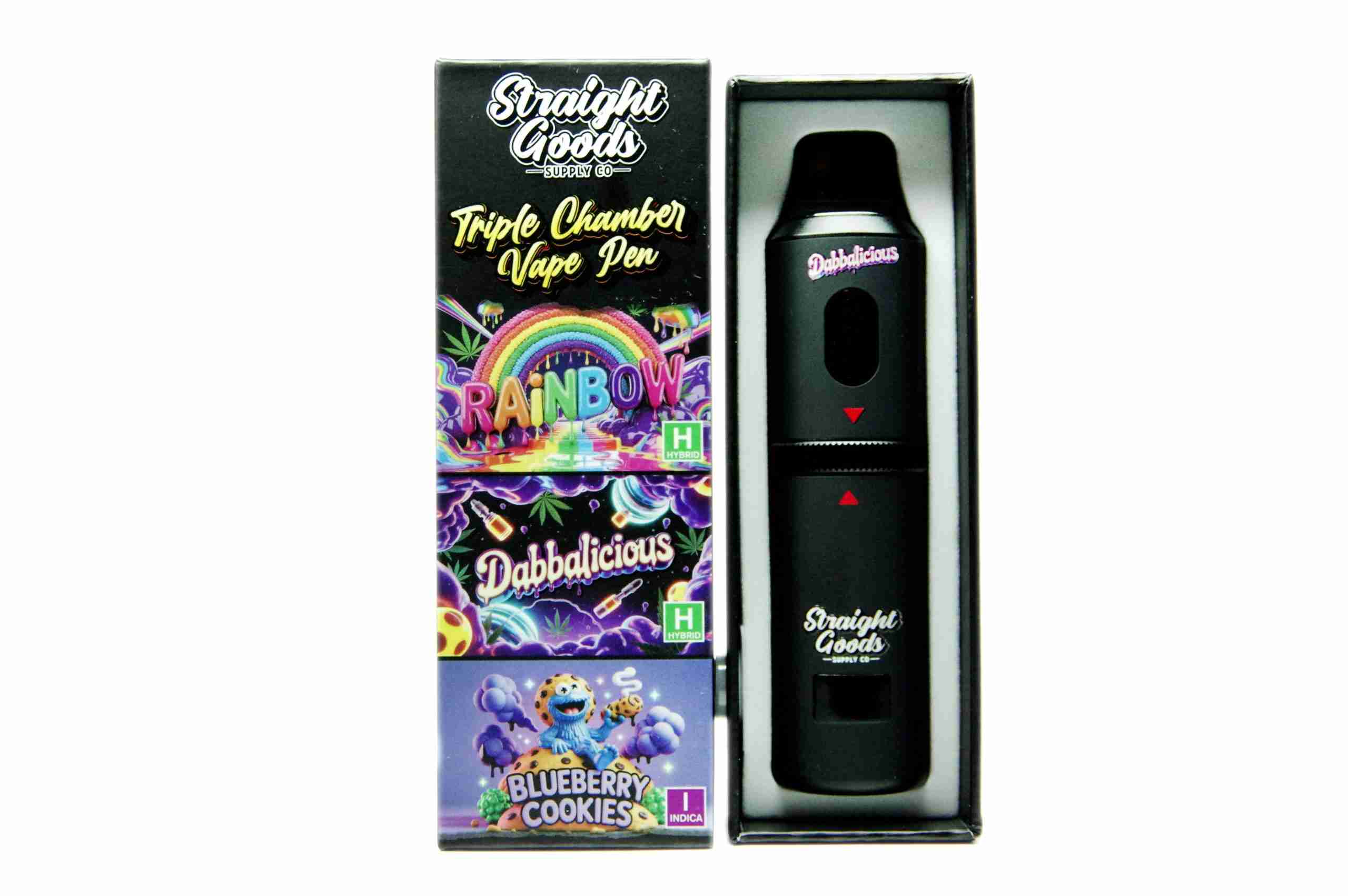 Straight Goods – Triple Chamber Vape – Rainbow + Dabbalicious + Blueberry Cookies (3 Grams + 3 Grams + 3 Gram) product image