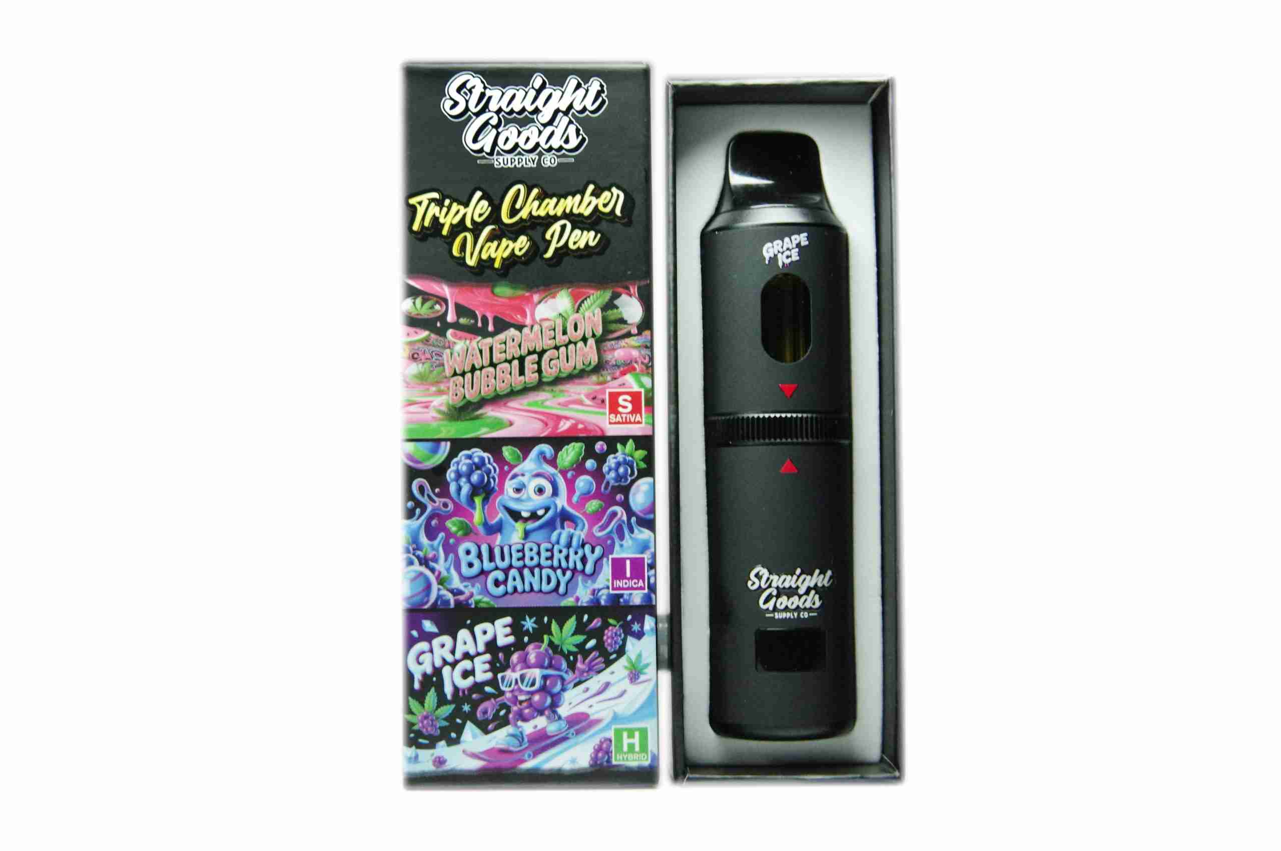 Straight Goods – Triple Chamber Vape – Watermelon Bubblegum + Blueberry Candy + Grape Ice (3 Grams + 3 Grams + 3 Gram) product image